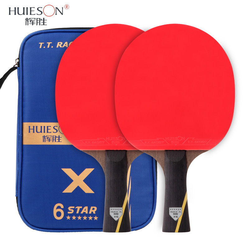 Table Tennis Tournament - Huieson 6 スターアップグレード卓球ラケット 7 層ダブルフェイスラバーカーボンファイバーピンポンラケットバットカバー付き 2