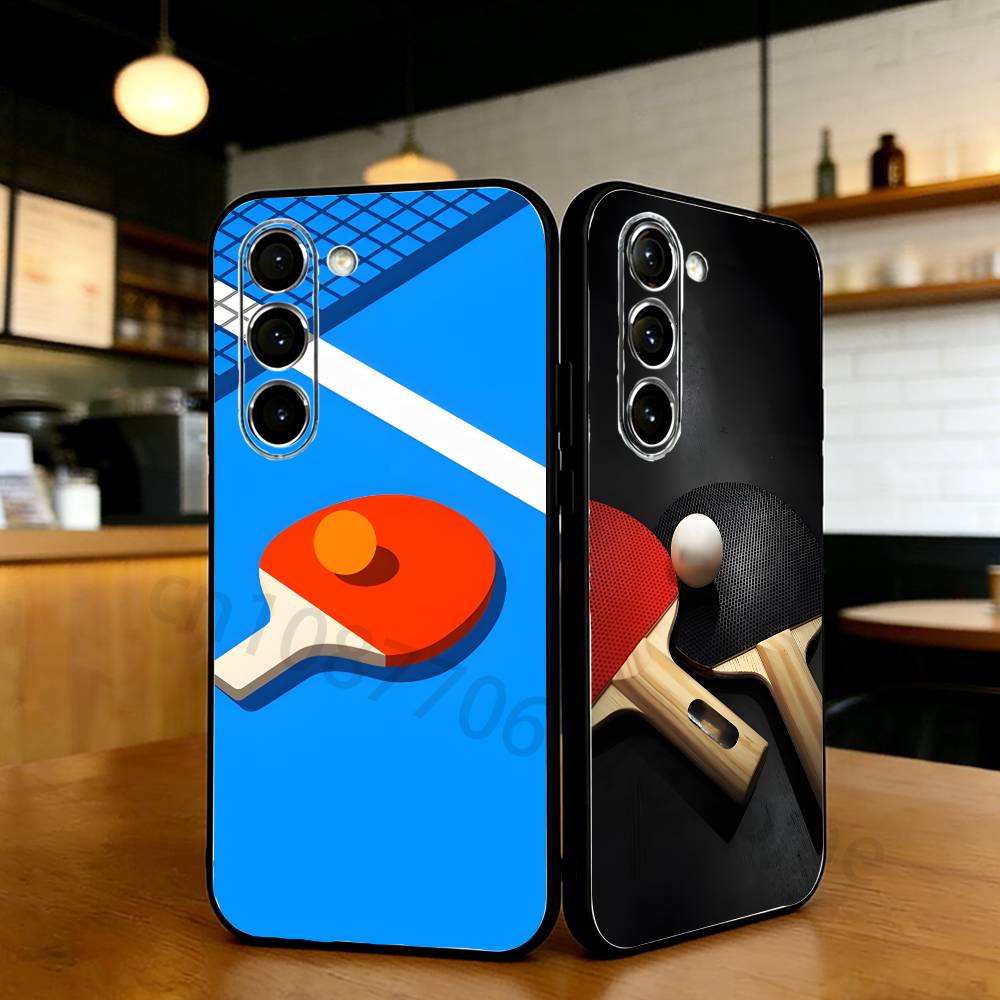 Table Tennis Logo - 卓球ラケットピンポン電話ケースサムスン S20、21、22、23、24、25、26 ウルトラ、プラス、ライトブラックソフトカバー
