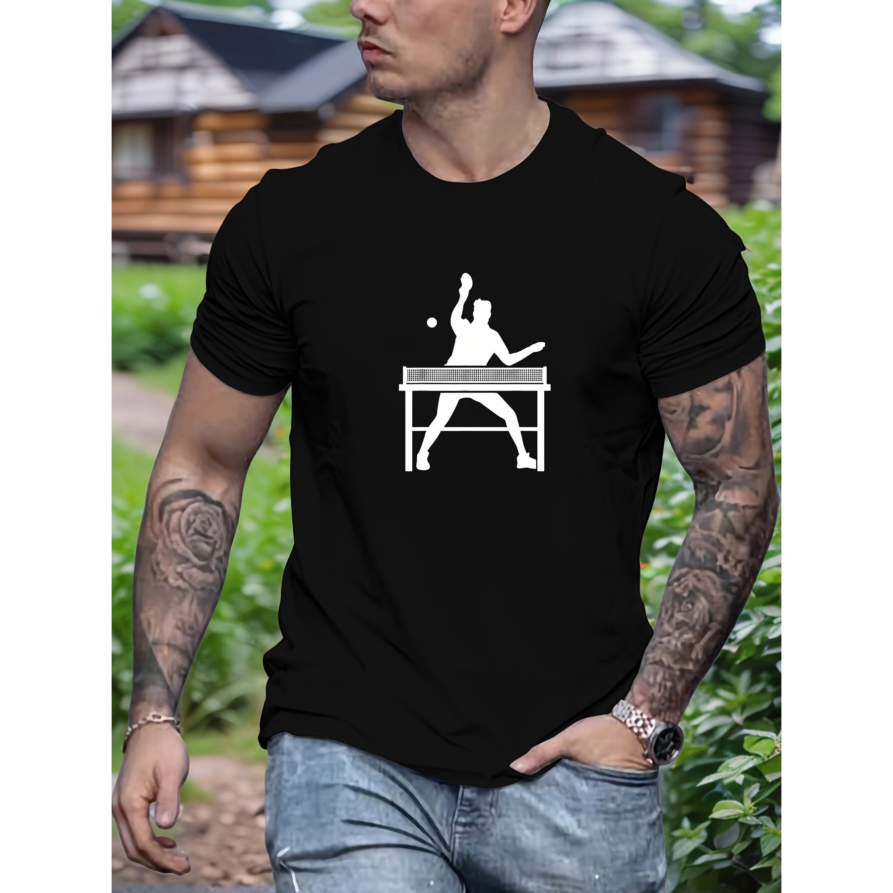 Table Tennis Graphics - 卓球選手グラフィックTシャツメンズスポーツ半袖コットンTシャツカジュアルサマートップ