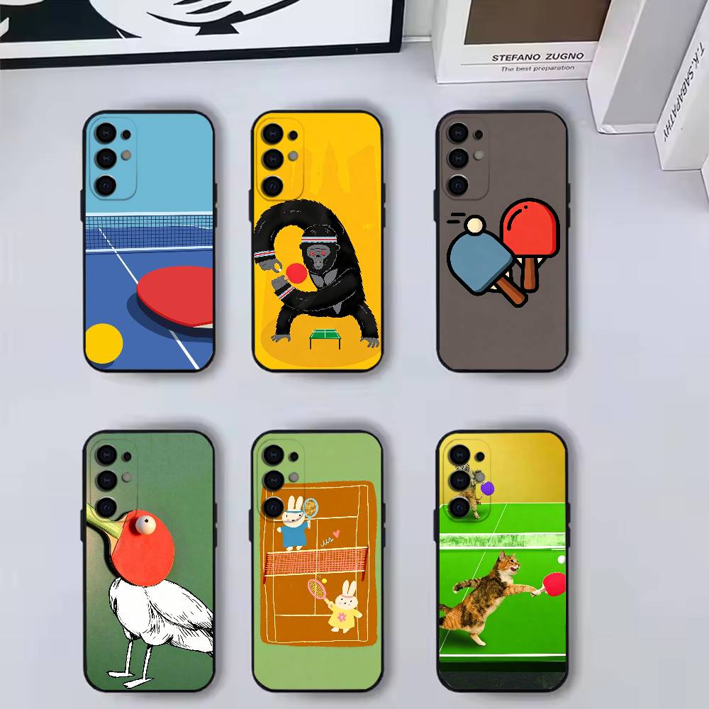 Table Tennis Animation - 新しい卓球漫画柄スマホケース サムスン S25、S24、S21、S22、S23、S30、Ultra、S20、Plus、Fe対応 ソフトシリコン製 ブラックカバー