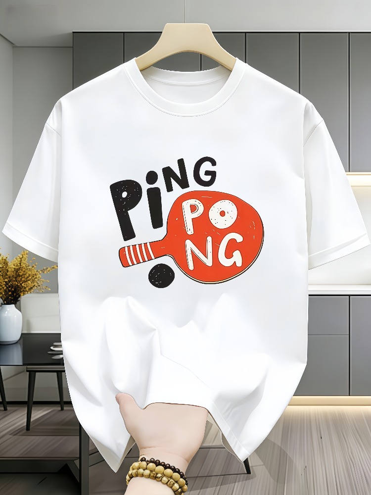 メンズカジュアル卓球グラフィックコットンTシャツ、ピンポンバ - Table Tennis Graphics のレビューと価格
