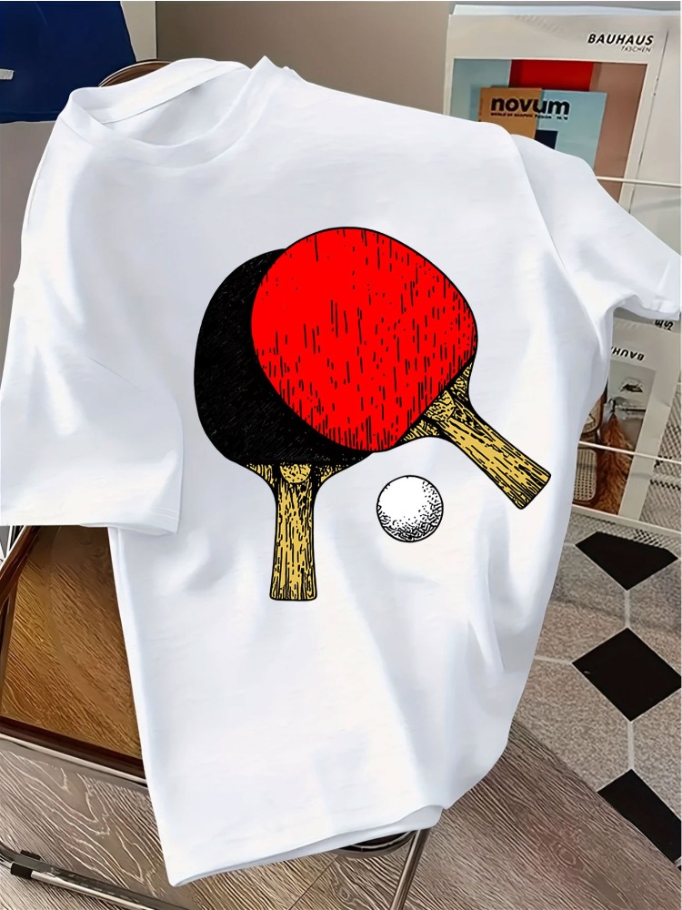 メンズネイビークルーネックTシャツ ヴィンテージ卓球ラケット - Table Tennis Graphics のレビューと価格