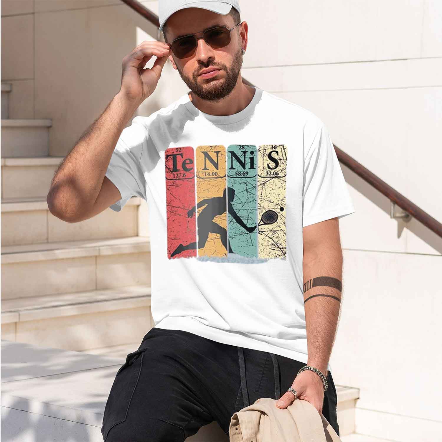 メンズヴィンテージテニス周期表元素グラフィック Tシャツ半袖 - Table Tennis Graphics のレビューと価格