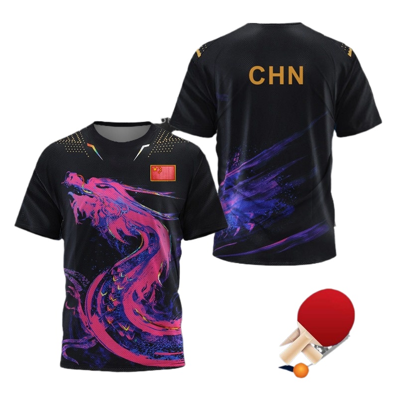 CHN 中国国家ドラゴン卓球 Tシャツ、男性女性用速乾性通気 - Table Tennis Zhang Jike のレビューと価格