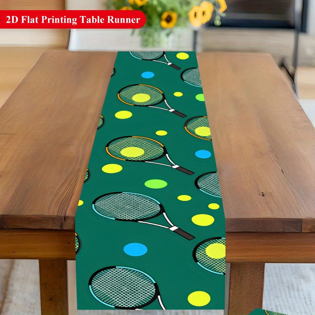 テニスボールとラケット柄のテーブルランナー、ダイニングコーヒ - Table Tennis Live のレビューと価格