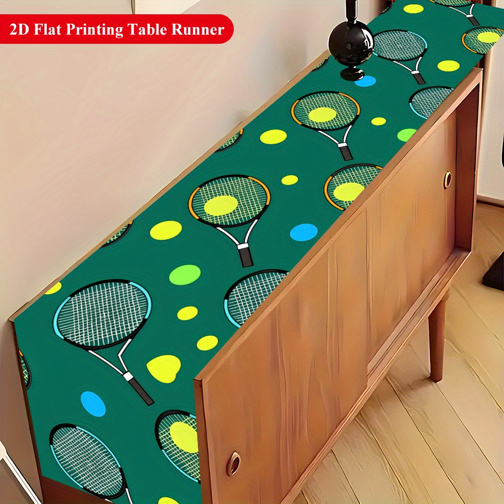 テニスボールとラケット柄のテーブルランナー、ダイニングコーヒ - Table Tennis Live のレビューと価格